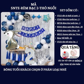 Set Bóng Trang Trí Sinh Nhật Tuổi Meo,tuổi Mão, thôi nôi, 12 con giáp cho bé gái - bé trai SNTE-RÈM BẠC 2-THỎ NGỒI