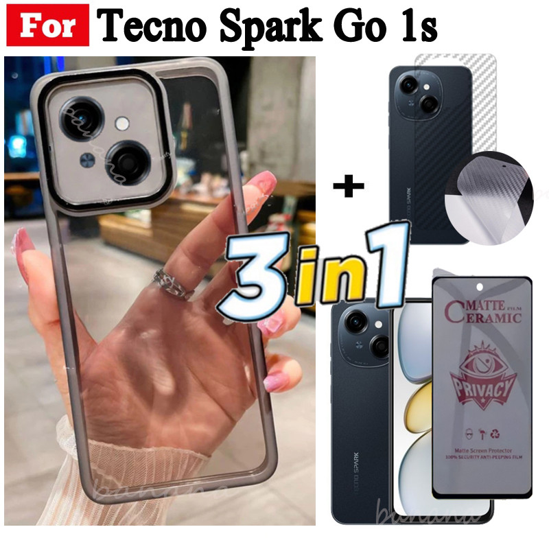 3 trong 1 Tecno Spark Go 1s Go 2025 2024 Vỏ điện thoại trong suốt bằng silicon mềm TPU có vỏ bảo vệ Camera + Kính cường lực riêng tư + Phim mặt sau