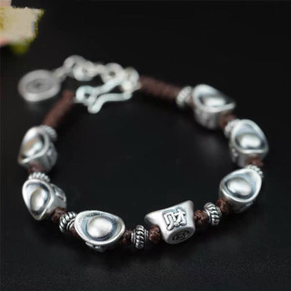 Bạc Nguyên Chất 999 May Mắn May Mắn Nguyên Chất Dệt Tay Bạc Nguyên Chất Thỏi Vòng Tay Độc Đoán Độc Đáo Retro Cặp Đôi May Mắn 12.24
