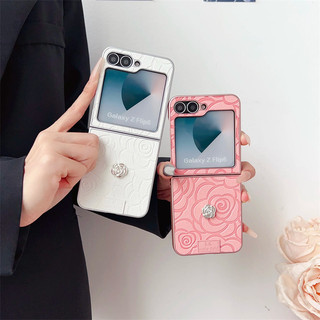 Ốp Nhựa Da Hoa Camelia Sang Trọng Cho Samsung Galaxy Z Flip 5 Flip 6 Flip 4 Z Flip 4 5 6 5g Ốp điện thoại