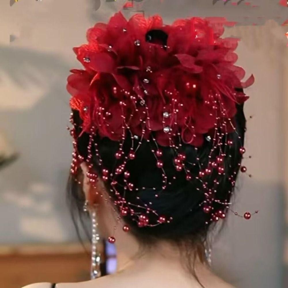 GOODH Nắm Kẹp, Vuốt Tóc Vải Bốn Hoa, Tua Rua Thời Trang Lông Hoa Ngọc Trai Phụ Kiện Tóc Cho Bé Gái