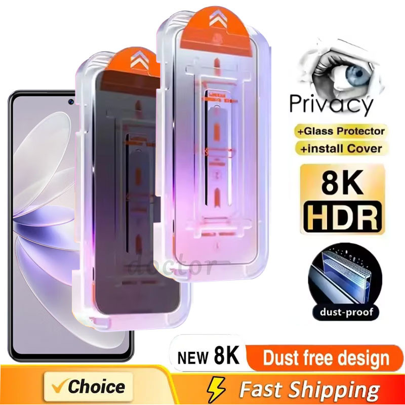 Kính Cường Lực GLASS Chống Nhìn Trộm Có Khung Tự Động Dán Cho VIVO V27E V23 V21 V20 SE V15 Pro X100s X70 X60 X50 T2x T1 T1x 4G 5G 2024