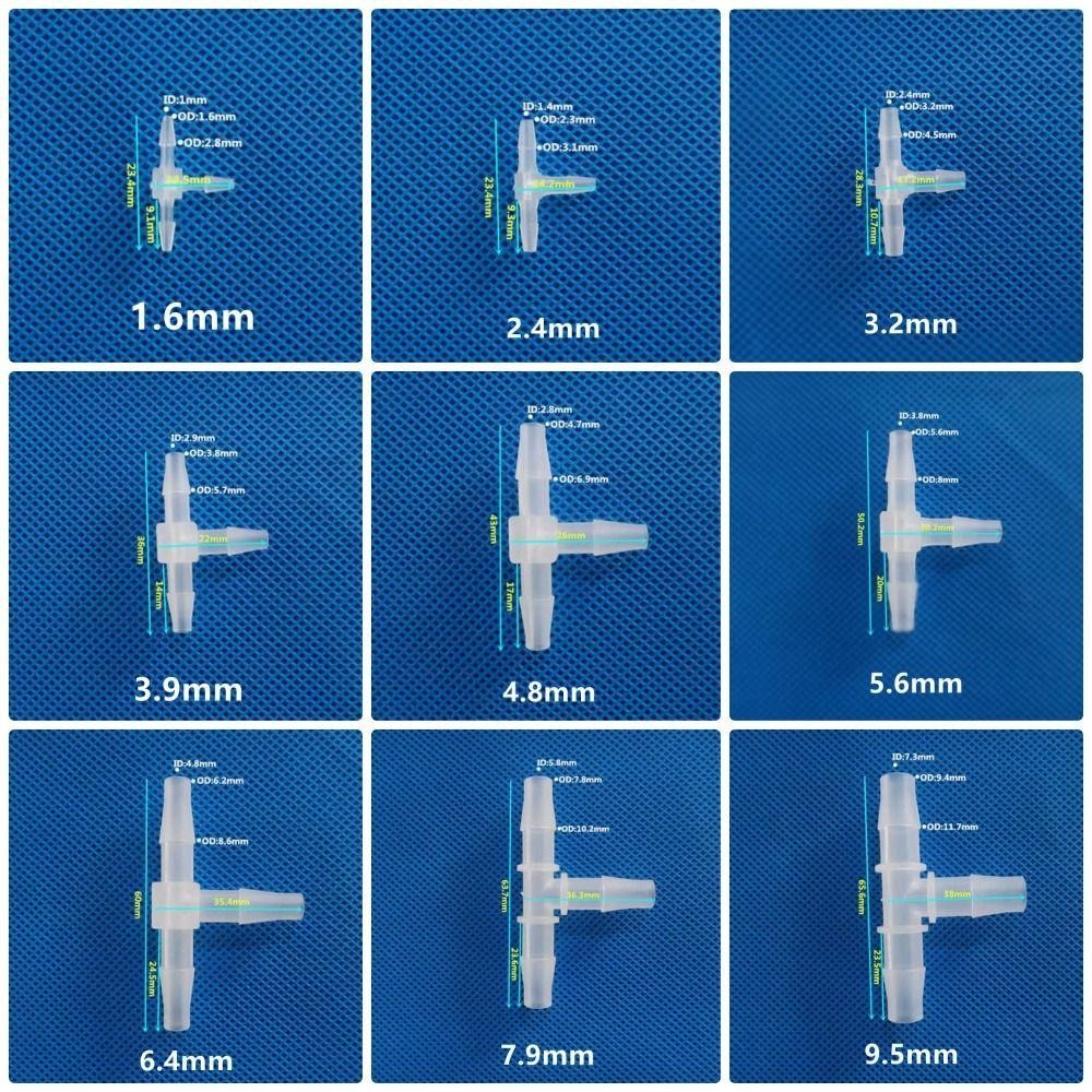 FANIELLAPOWELL 10 Đầu nối 3 chiều, Đầu nối Tee loại T có đường kính bằng nhau PP PE, Phụ kiện ống nhựa mềm 1,6-15,8mm bền bỉ cho phụ kiện bể cá