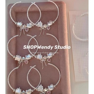 Hellokitty Sterling Bạc bện hồng dịu dàng Vòng tay trái tim cô gái