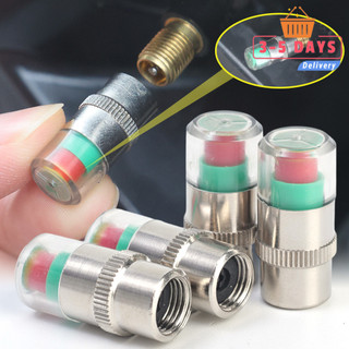 [3-5 ngày đến] Bộ 4 mũ cảnh báo áp suất lốp | Chỉ báo mã màu (Xanh / Vàng / Đỏ) cho xe đạp xe máy ô tô, Nắp van PC + kim loại bền có hệ thống cảnh báo áp suất
