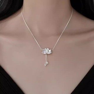 Vòng cổ hoa sen bạc S925 Trang sức thời trang đơn giản Quà tặng nữ