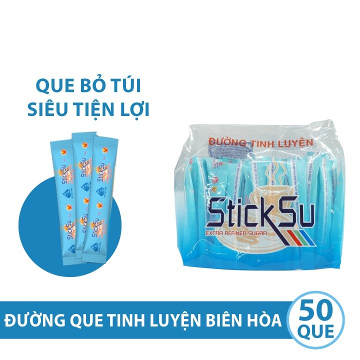 Đường Que Tinh Luyện Biên Hoà (Túi 50 Thanh x 6g) - Đường que dùng pha trà, cafe tiện lợi