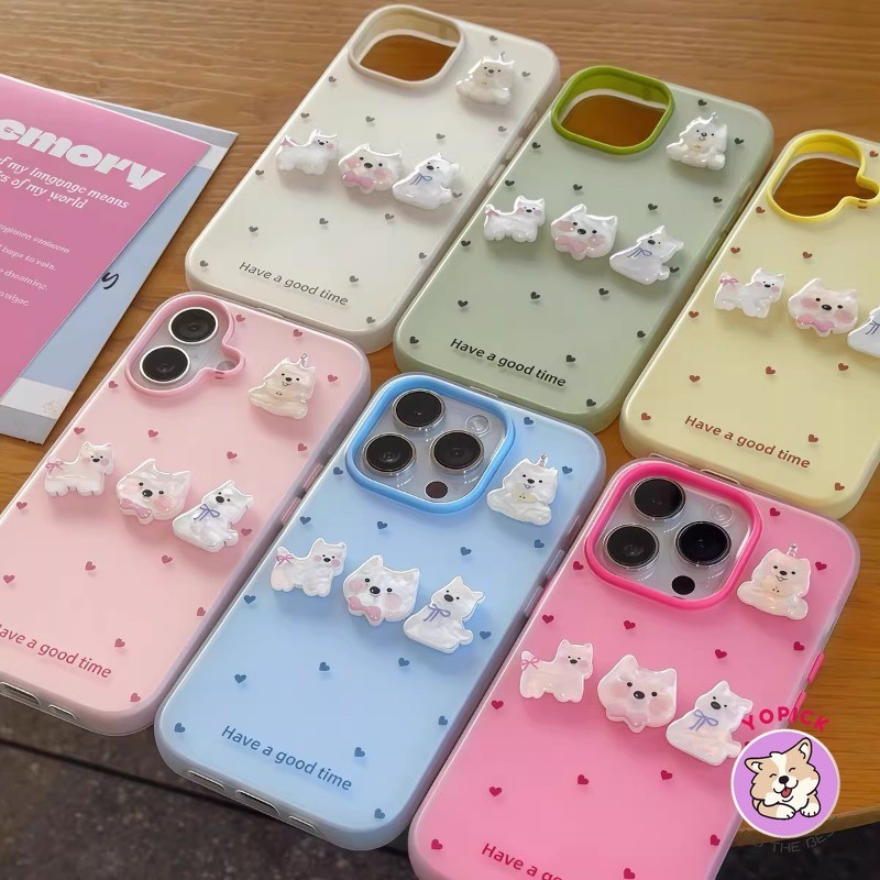 Tình Yêu Handmade Chó Ốp Lưng Điện Thoại iPhone 11ProMax 12Pro 13 14Plus 15Pro Max 16Plus 16Pro XR XS Max Nữ Tình Nhân Người Bạn Vỏ Điện Thoại GDE