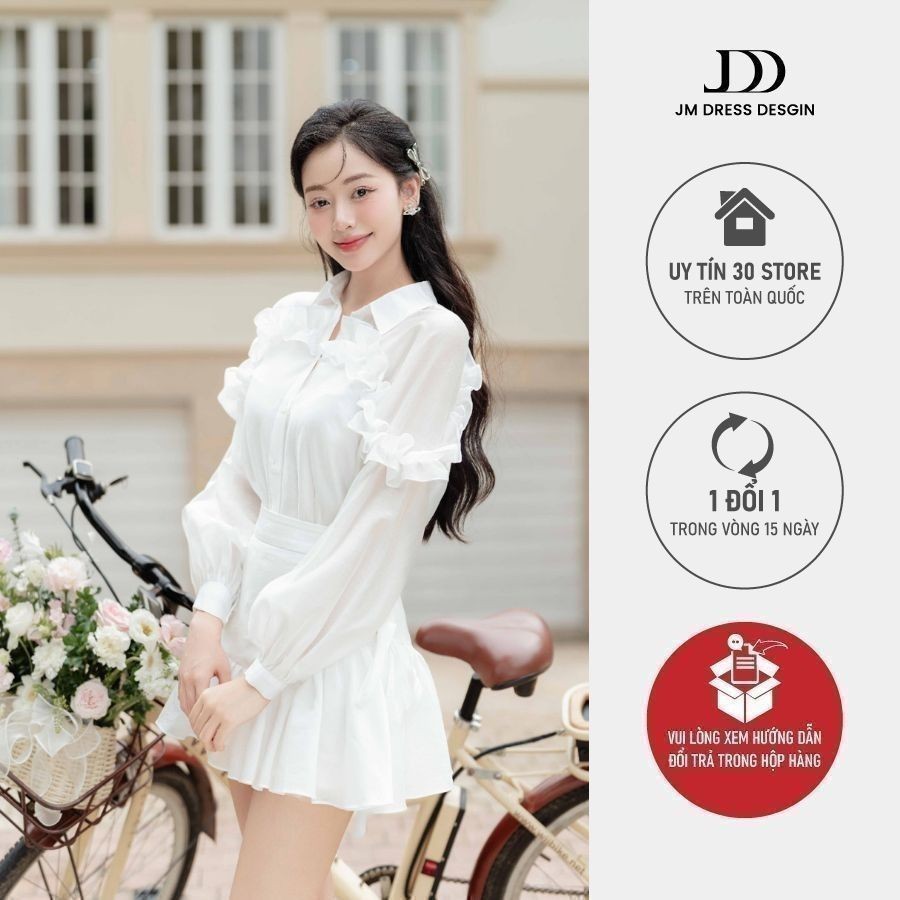 Ảnh Áo sơ mi cuộn bèo cách điệu 2S17.2406OG, áo sơ mi tơ mềm mại phối bèo phong cách quý cô thanh lịch thiết kế bởi JM 1