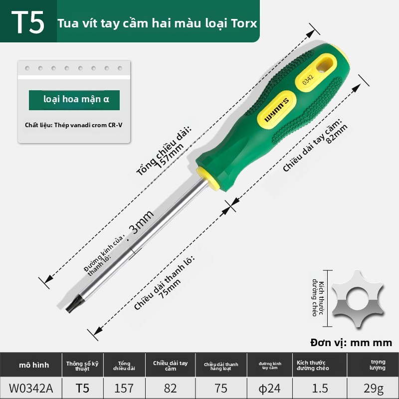 Tua Vít t15 Torx Loại Ngôi Sao Lục Giác Ổ Cắm T25 Tua Vít t8m Hình Bên Trong 6 Hình Hoa Tua Vít T30
