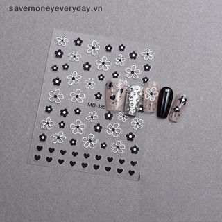 [savemoneyeveryday] Miếng dán móng tay 3D Blossom Cánh hoa màu đen trắng Đề can nghệ thuật móng tay Thiết kế đám cưới thanh lịch Hoa xuân Trang trí thanh trượt làm móng tay [vn]
