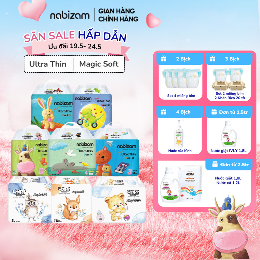 Ảnh Combo Tã/Bỉm Dán/Quần NABIZAM Êm Mỏng Vượt Trội Chống Tràn Tối Đa Cho Bé Từ 3kg Đến 25kg 20-50 Miếng/Bịch 1