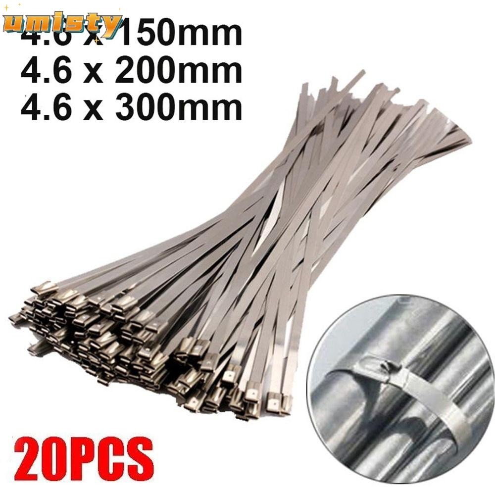 UMITY 20 Chiếc Dây Buộc Cáp Inox 304, Dây Buộc Khóa Kéo Cáp Hạng Nặng 4.6mm, Dây Buộc Khóa Kim Loại Đa Năng Bọc Ống Xả