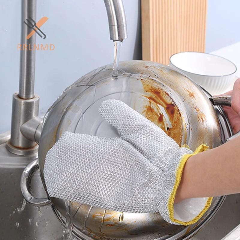 Rrlnmd Găng Tay Vệ Sinh Công Việc Nhà Dây Thép Bóng Rửa Bát Găng Tay Chống Thấm Nước Bàn Chải Bát Dầu Hiện Vật Vệ Sinh Hộ Gia Đình Găng Tay Bạc MỚI