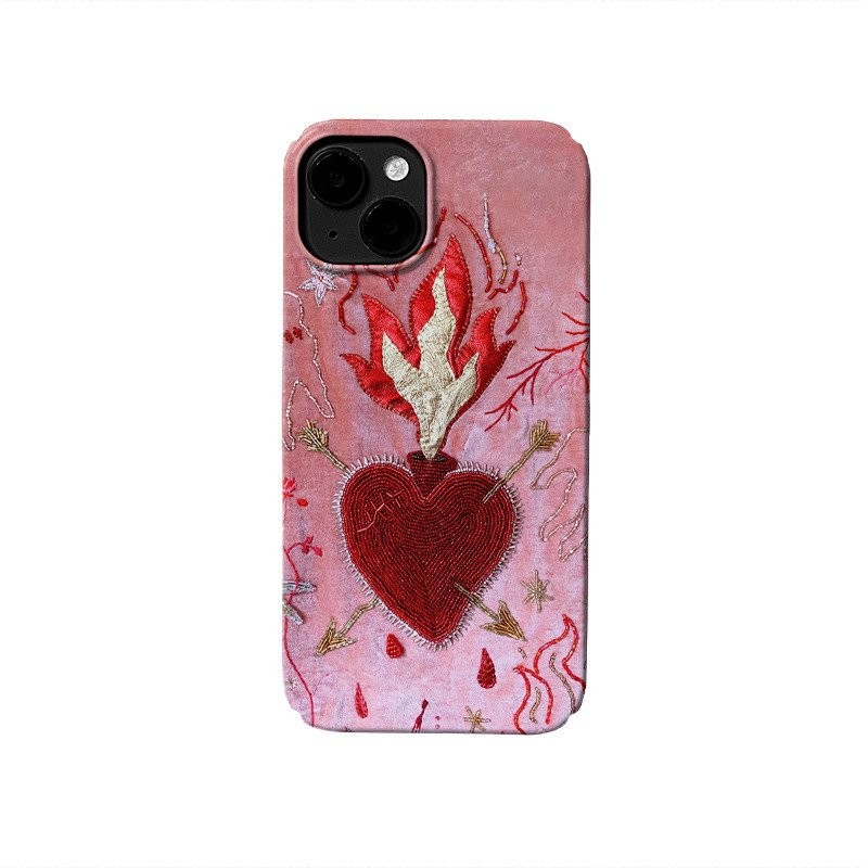 Ốp lưng Cứng Cá Tính QYJS trái tim bốc lửa Ốp lưng điện thoại di động phim dùng cho IPhone 16 11 12 PRO 13 14 15 ProMax 7 8 plus XSMAX XR XR XS X SE 14 15 16 PLUS Ốp bảo vệ mặt sáng chống rơi gió DVQU