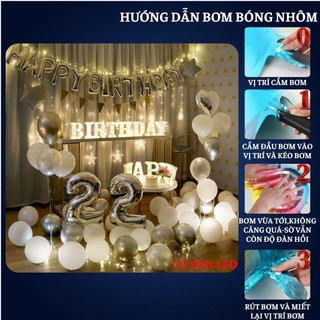 Set trang trí sinh nhật người lớn màu trắng đen kiểu hàng quốc SNNL-TRẮNG 02