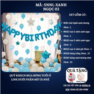 Set trang trí sinh nhật người lớn kiểu hàng quốc màu trắng xanh SNNL-XANH NGỌC 03,Bóng bay trang trí sinh nhật cho bé