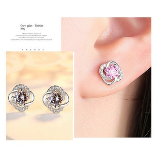 Bông Tai Cỏ Bốn Lá Bạc S925 Đính Đá Moissanite Màu Hồng Bông Tai Nữ Đính Đá Moissanite Màu Xanh Không Gây Dị Ứng S8