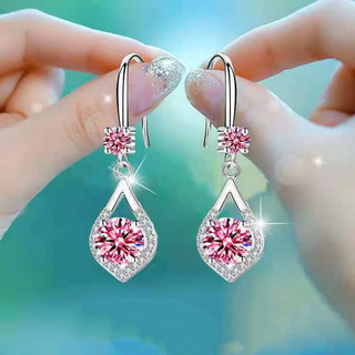 Hoa Tai Giọt Nước Bạc S925 Hoa Tai Kim Cương Mosan Màu Xanh Hồng Hoa Tai Kim Cương Mosan Quà Tặng Nữ S82