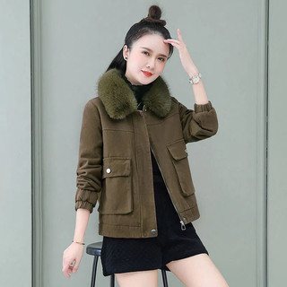 Áo khoác áo khoác áo khoác đệm bông mẫu mới thu đông cho nữ áo khoác ngắn lót nhung dày dặn