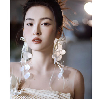 1 đôi bông tai ren vỏ tự nhiên, phụ kiện nơ thủ công kiểu Pháp