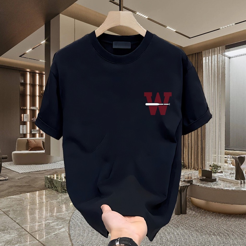 Hàng sẵn có Áo sơ mi thông thường 100% Cotton cao cấp Mặt sau mới với áo thun cổ tròn in chữ W lớn