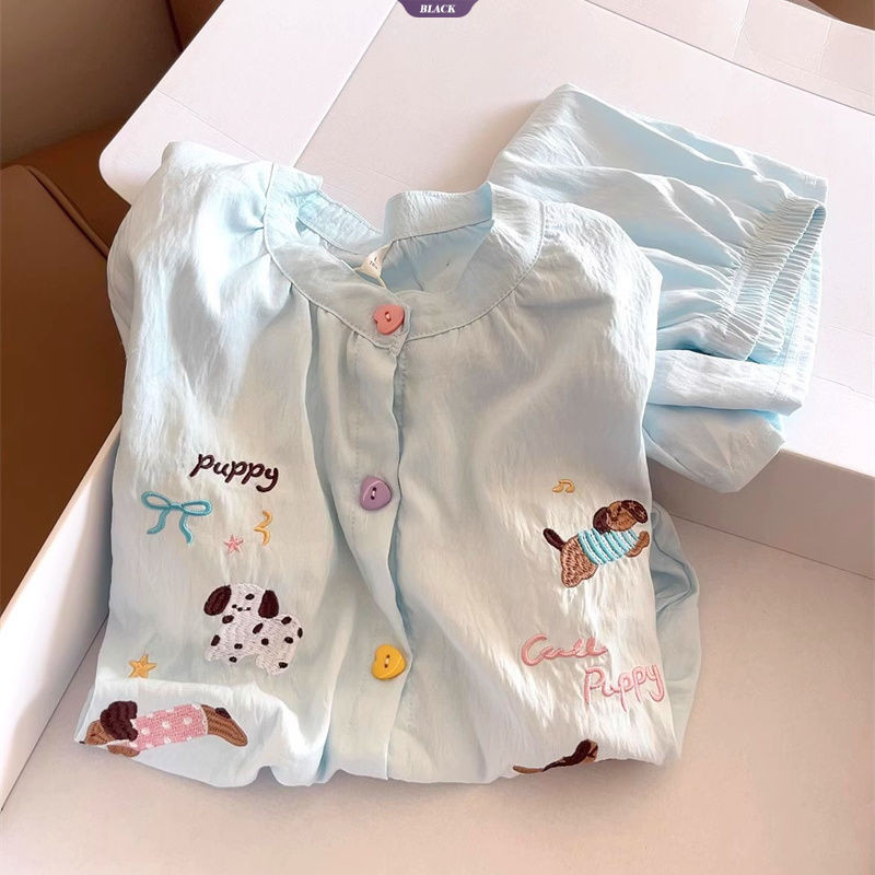 Bộ đồ ngủ Dachshund hoạt hình dễ thương Nữ mùa hè 2025 Quần Short ngắn tay mới Bộ đồ mặc nhà Nhật Bản [BL]