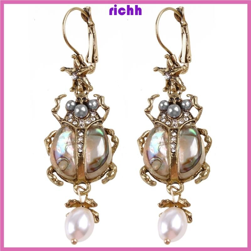 ⚝⚝Richh Thời Trang Tự Nhiên Bào Ngư Cho Bông Tai Vỏ Ngọc Trai Nước Ngọt Bọ Cánh Cứng Thả Bông Tai