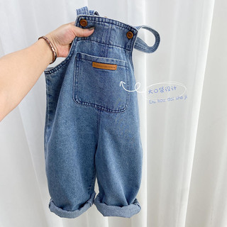Quần yếm denim mới cho bé gái mùa xuân và mùa thu, quần có túi lớn cho trẻ em, quần dài đơn giản cho bé