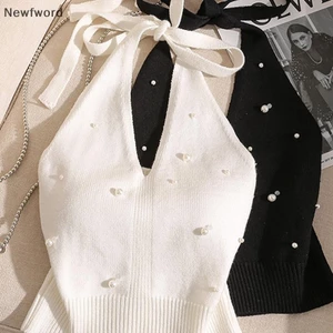 Áo Vest dệt kim cổ đính cườm kiểu Pháp thời trang cho nữ PH