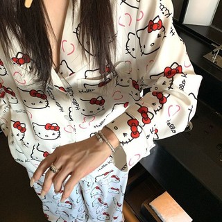 Bộ Đồ Ngủ hellokitty Dễ Thương Nữ Xuân Thu Mới Dài Tay Phong Cách Nhật Bản Đơn Giản Sinh Viên Nhà Quần Áo Phù Hợp Với Mặc Ngoài