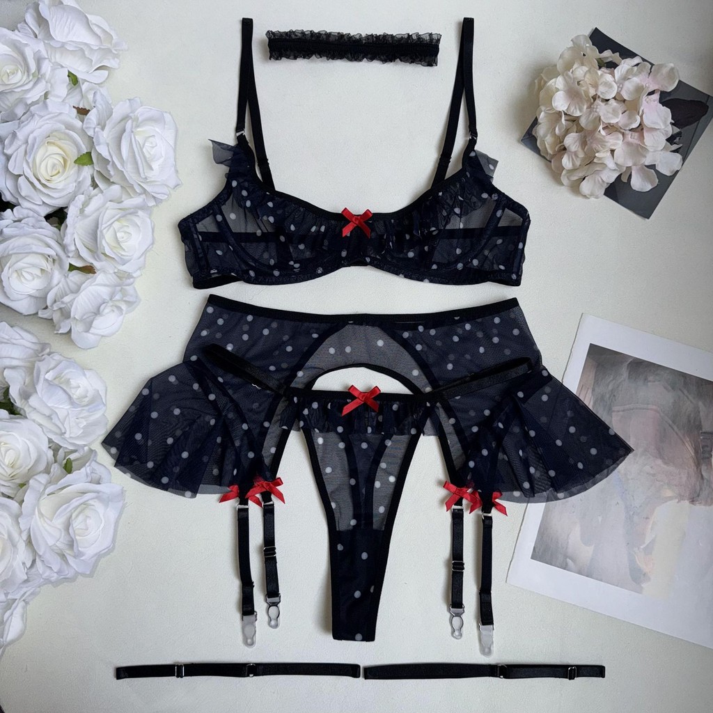 Nga Gạc Cô Gái Gợi Cảm Thấp Cắt Chấm Bi Xù Gợi Cảm Sling Jumpsuit Nữ Gợi Cảm Đồ Lót