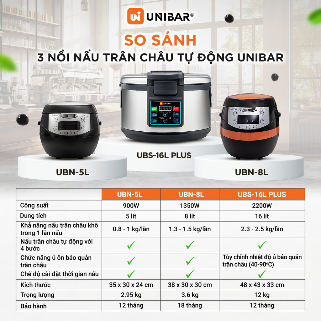 Nồi Nấu Trân Châu Tự Động Unibar UBN5L 900W - Dung Tích 5L | Tiết Kiệm Thời Gian, Chuyên Nghiệp 🥤