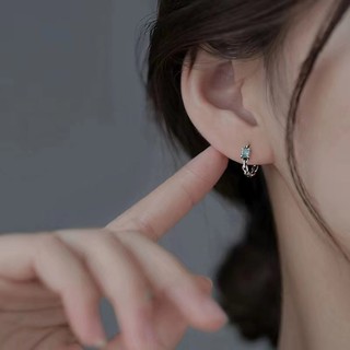 Bông tai kim cương xanh vuông nữ phong cách Hàn Quốc, kẹp tai đơn giản, ánh sáng sang trọng, ngọt ngào, dành cho học sinh