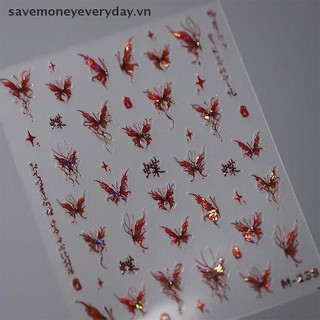 [savemoneyeveryday] Nhãn dán móng tay màu đỏ Đề can thiết kế đèn Flash Phụ kiện trang trí móng tay lập thể tự dính [vn]