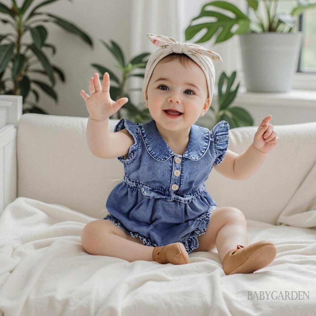 / / -Baby Girl Denim Romper Bay Tay Nút Đóng Quần Áo Trẻ Sơ Sinh Quần Áo Mùa Hè Cho Thường Ngày