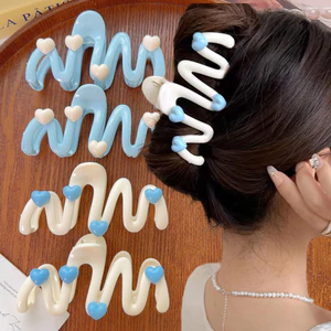 Bộ kẹp tóc gợn sóng hai lớp - Kẹp hình trái tim bằng nhựa có tay cầm an toàn, thiết kế ngọt ngào để tạo kiểu tóc dài / ngắn