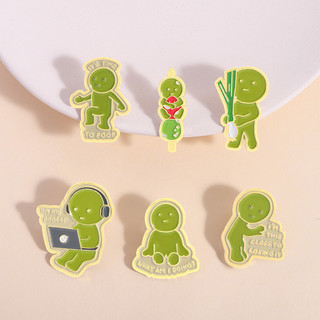 SMISKI Nhân Vật Hoạt Hình Men Trâm Dễ Thương Sáng Tạo Xanh Người Nhỏ Kim Loại Pin Ba Lô Phụ Kiện Quà Tặng Cho Bạn Bè
