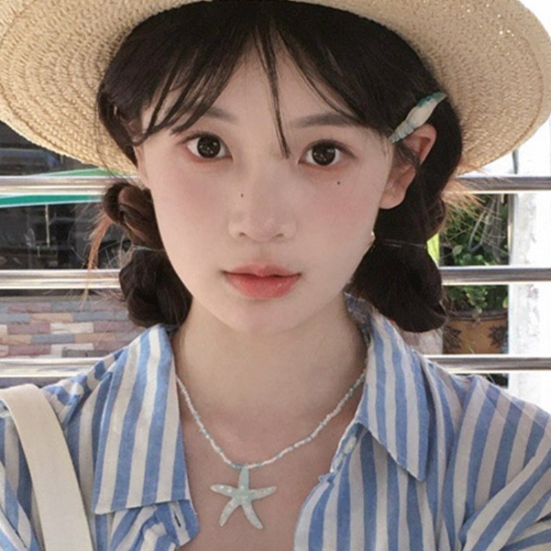 Vòng cổ vỏ sao biển Y2K đính cườm nhiều màu, phong cách Hàn Quốc