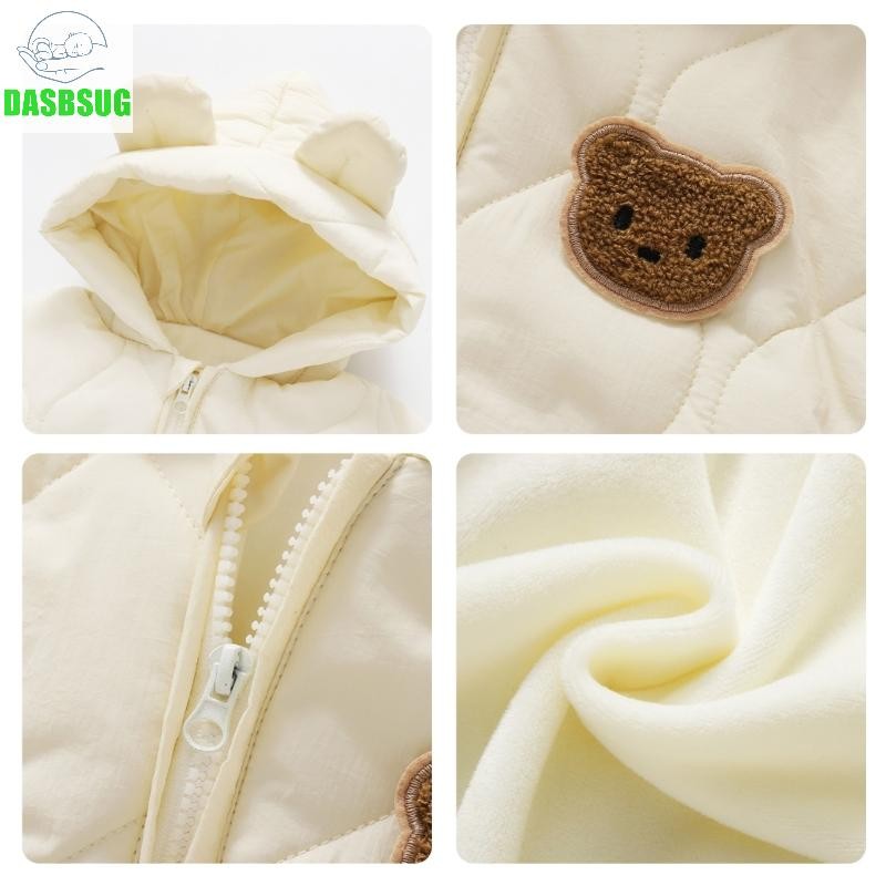 Dasbsug Bộ áo liền quần ấm áp cho trẻ sơ sinh có lớp lót mềm Gấu đáng yêu Tập đi Áo khoác ngoài ấm áp mùa đông