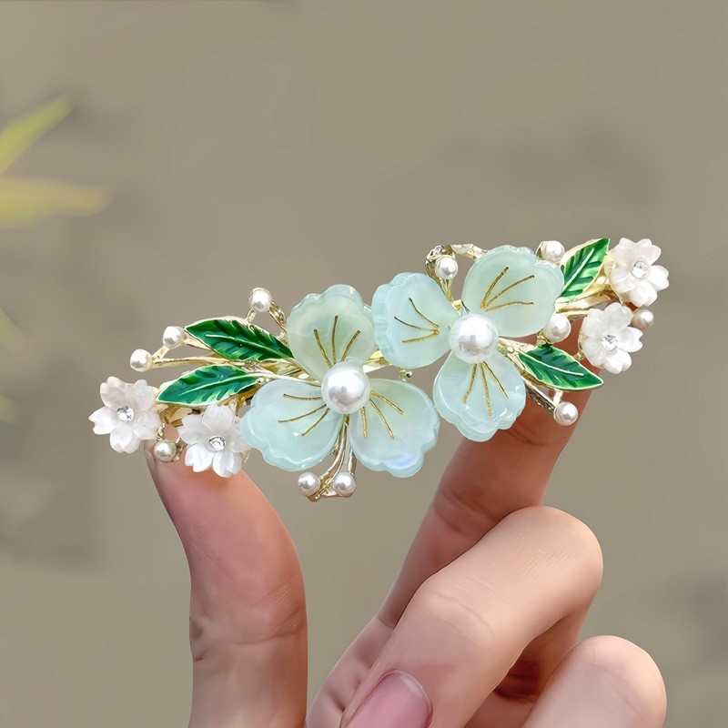 🔥Phong Cách Cổ Hoa Lily Của Thung Lũng Bướm Ngọc Trai Kẹp Tóc Mới Trung Quốc Retro Đầu Lưng Nửa Tie Kẹp Tóc Hanfu Mũ Đội Đầu DE31