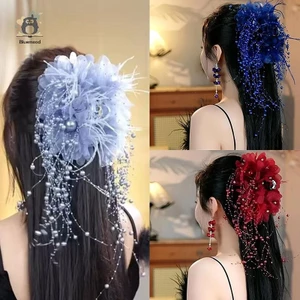 Phụ Nữ Lưới Hoa Ngọc Trai Dây Kẹp Tóc Nữ Lông Tơ Vuốt Tóc Phụ Kiện Tóc Mũ Đội Đầu Mới