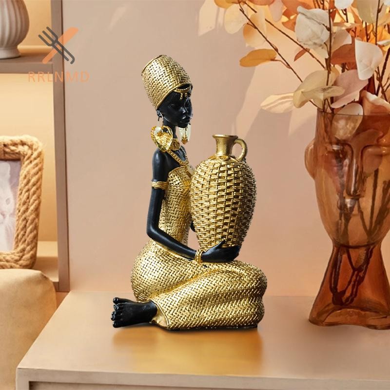 Rrlnmd Bộ Lạc Châu Phi Người Phụ Nữ Các Bức Tượng Nhỏ Đen Trang Trí Để Bàn Điêu Khắc Trang Trí Nhà Cửa Phụ Kiện MỚI