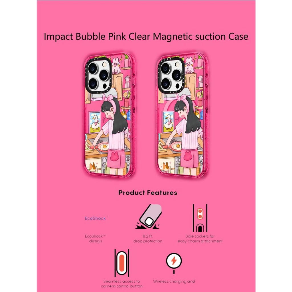 Casetify X Cook của Hyemina Bong Bóng Hồng Hút Từ Tính Cứng Acrylic Ốp Lưng Cho Apple IPhone 12 13 14 15 16 Pro Max Plus Có Hộp