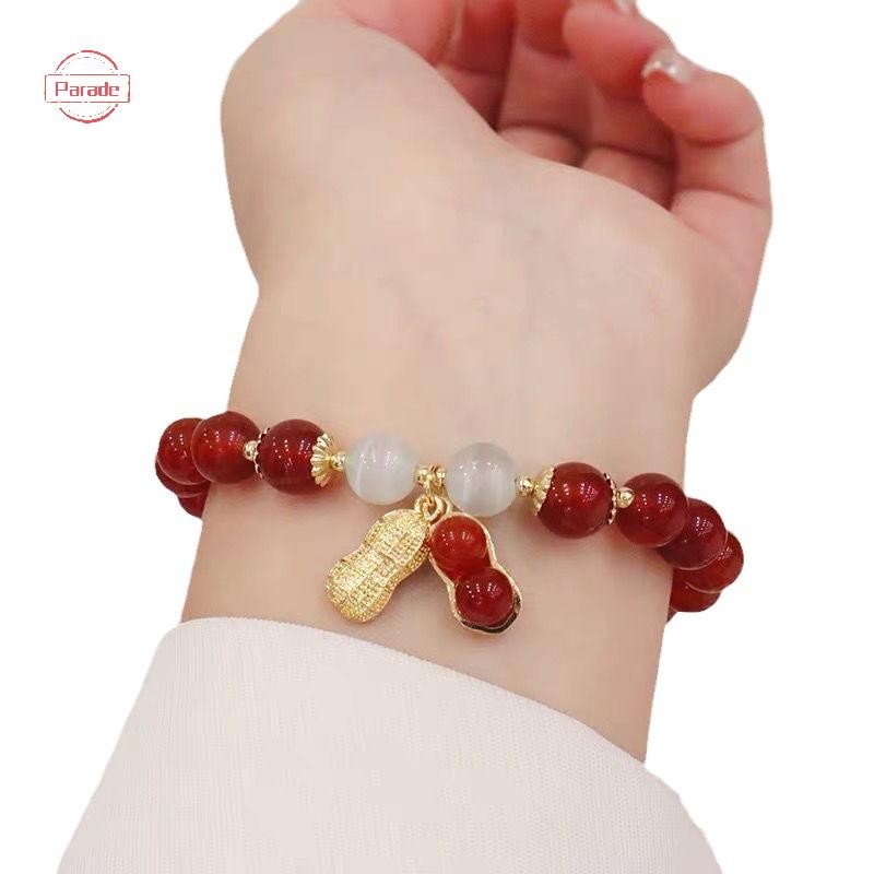 Diễu hành Năm Mới May Mắn Đính Hạt Vòng Tay Thanh Lịch Hạt Đỏ Đậu Phộng Mặt Dây Chuyền Charm Lắc Tay Phong Cách Trung Hoa Trang Sức Cho Nữ Lễ Hội Quà Tặng VN