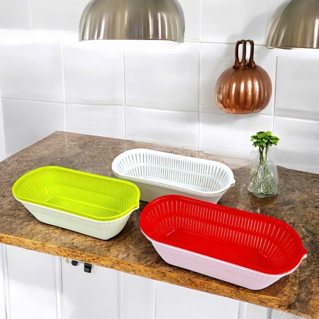 Bộ Thau Rổ Oval Vinh Nam Plastic Nhiều Màu Dùng Đựng Rau Củ Quả Thực Phẩm Size 28x12.5x9cm