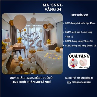 Set trang trí sinh nhật người lớn kiểu hàng quốc màu trắng đen SNNL-VÀNG 04,Bóng bay trang trí sinh nhật cho bé trai