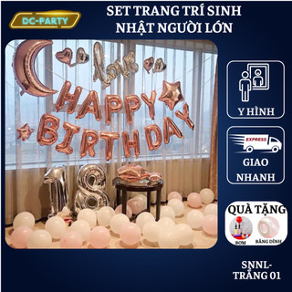 Set trang trí sinh nhật người lớn kiểu hàng quốc màu trắng đen SNNL-TRẮNG 01