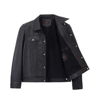 Áo da cừu nam cổ bẻ Collar FTT Leather, áo da thật túi hộp chìm cúc trắng sang trọng lịch sự AD413C