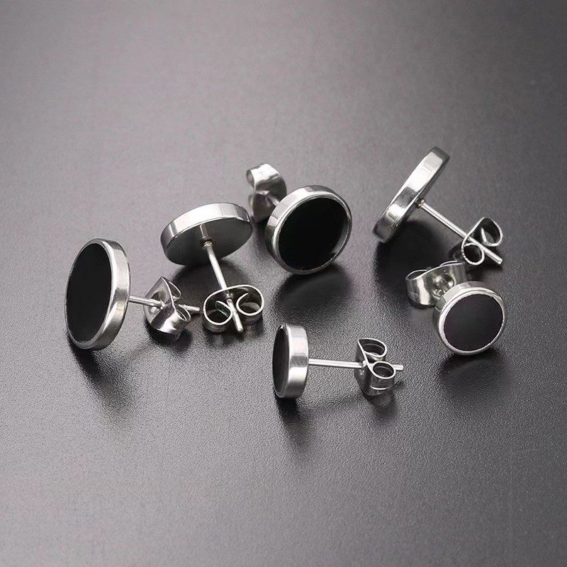 Bông tai tròn bằng thép không gỉ phù hợp cho nam nữ Epoxy đơn giản không phai màu